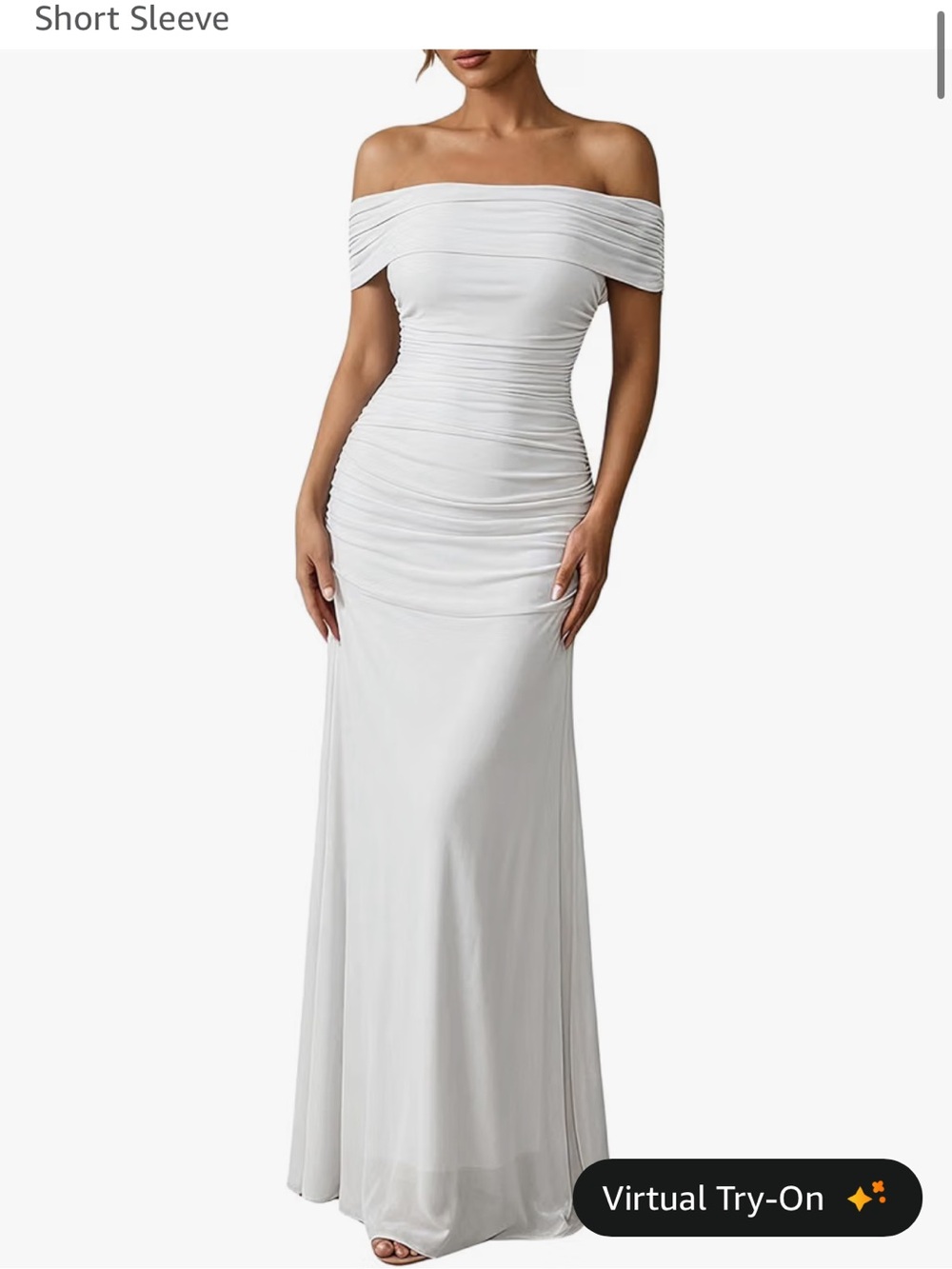 Elegant White Off-Shoulder Ruched Evening Dress
